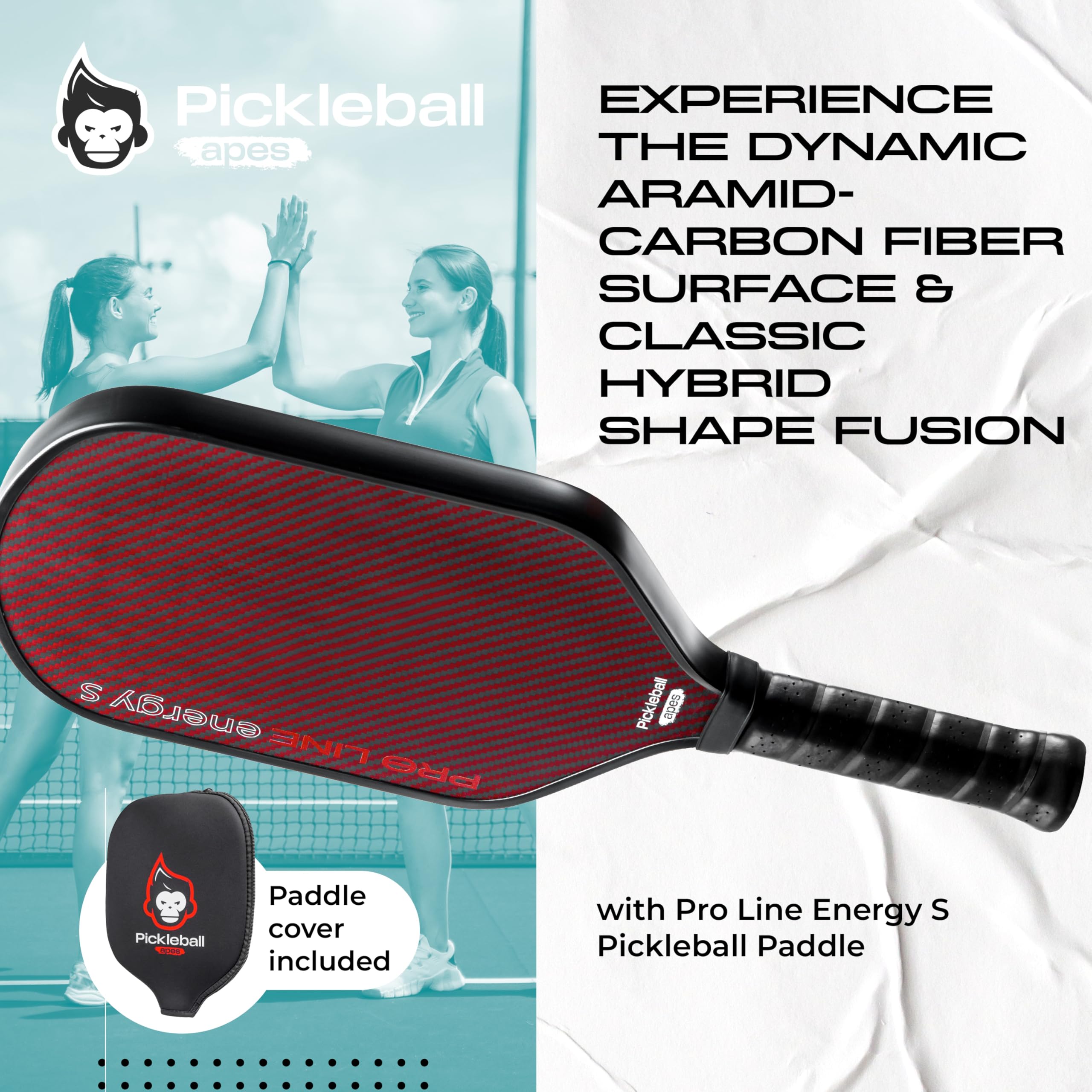 Pickleball Apes Pro Line Energy Paddle - Kevlar Surface & Honeycomb Poly Core for Enhanced Performance | Perfect for Competitive Play & Recreational Games