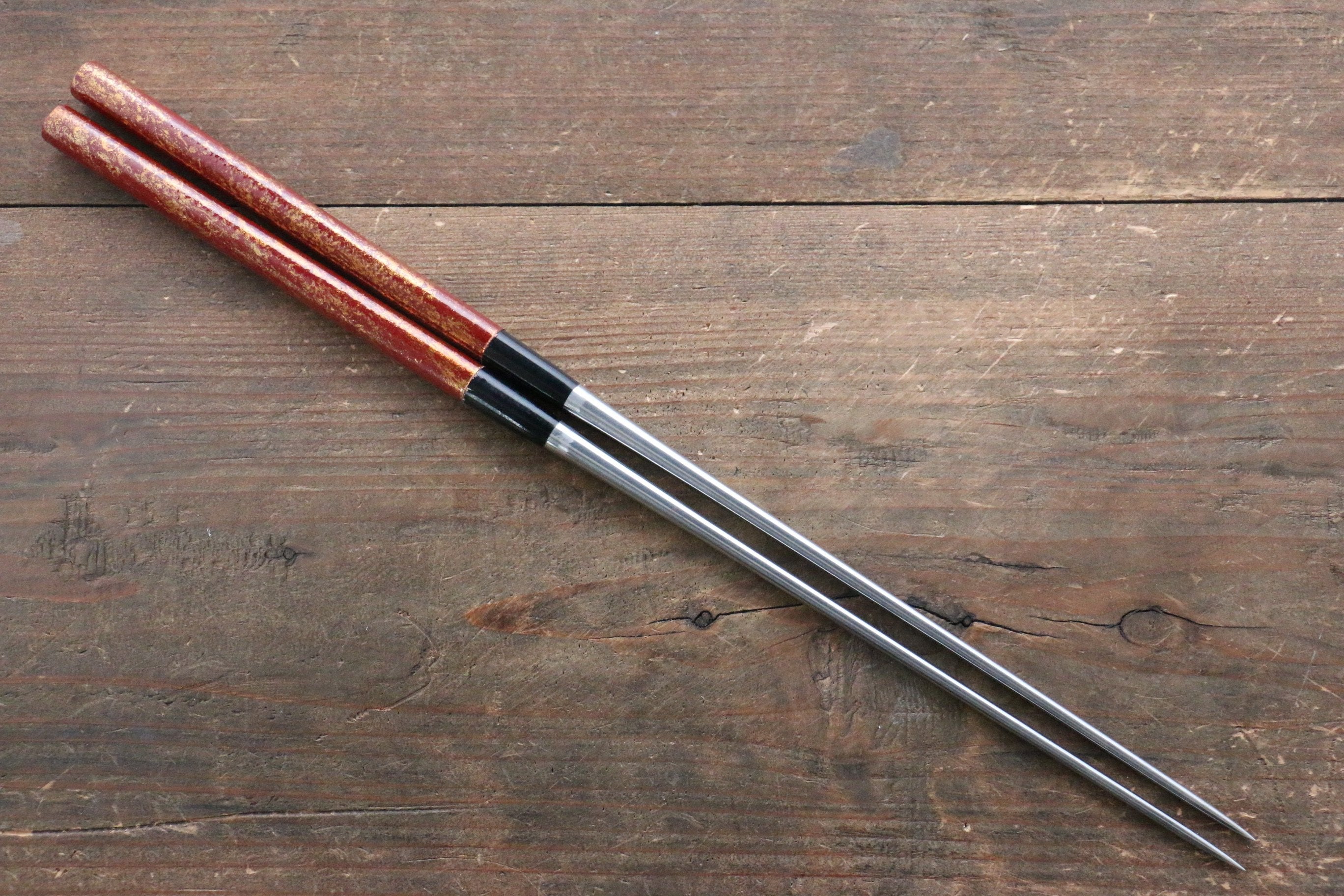 Premium Moribashi Cooking Chopsticks - 180mm Red & Gold Splash Design - Heat-Resistant Japanese Kitchen Utensils for Stir-Frying, Serving, and Garnishing Dishes