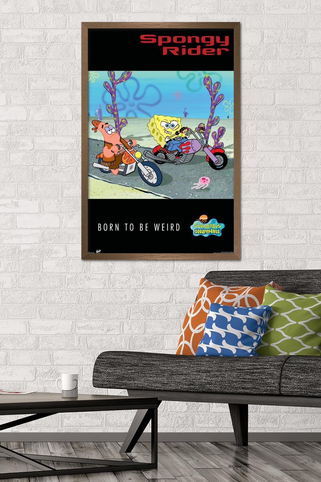 Trends International Nickelodeon SpongeBob SquarePants Biker Wall Poster - 22.375 x 34 Inches, Bronze Framed Art Print - Perfect for Kids' Room Decor, Teen Bedroom, or Game Room Wall Art