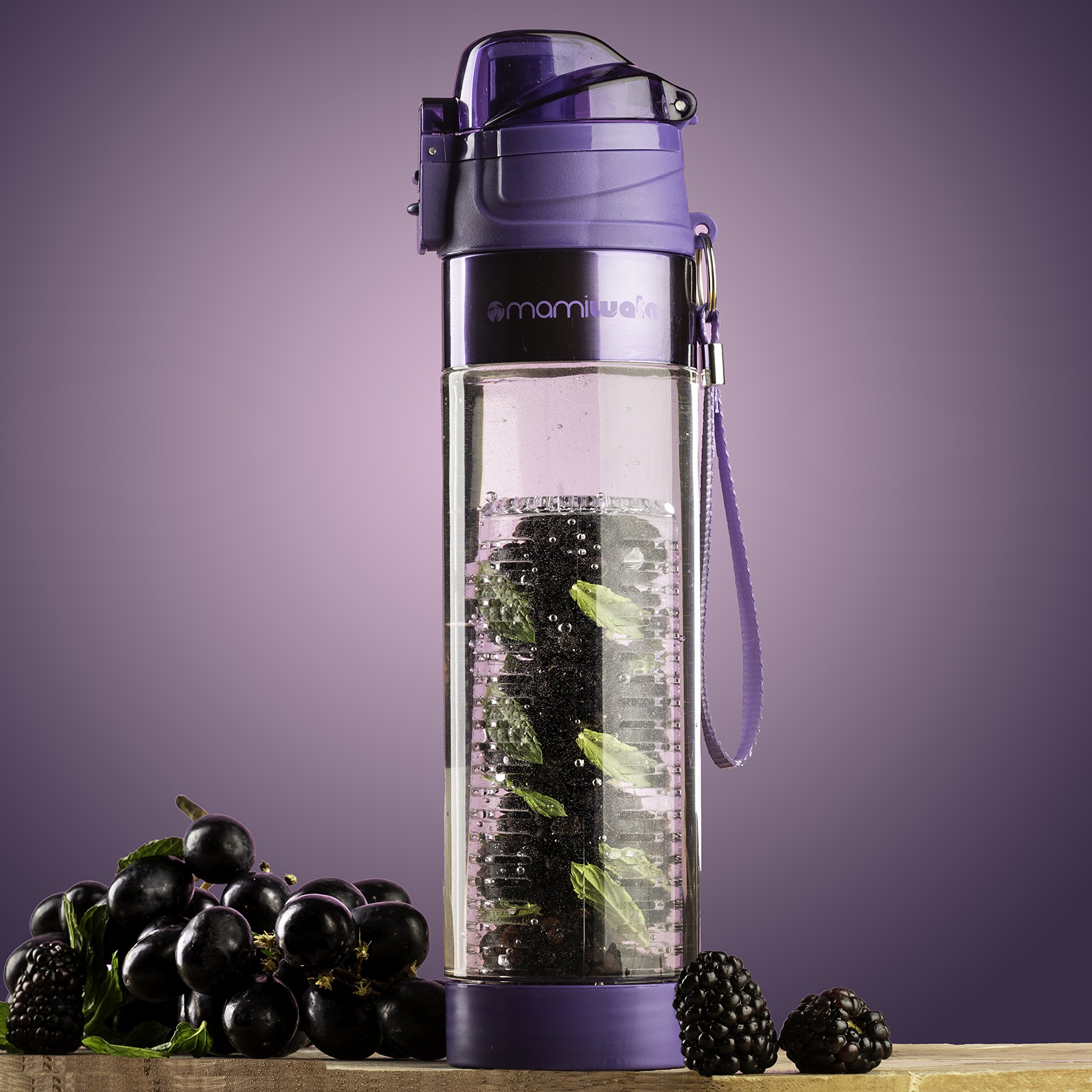 24 oz Fruit Infuser Water Bottle with Tritan Plastic - Stylish Design for Infused Water, Includes Free eBook & Insulating Sleeve - Perfect Gift for Fitness, Office & Home Use