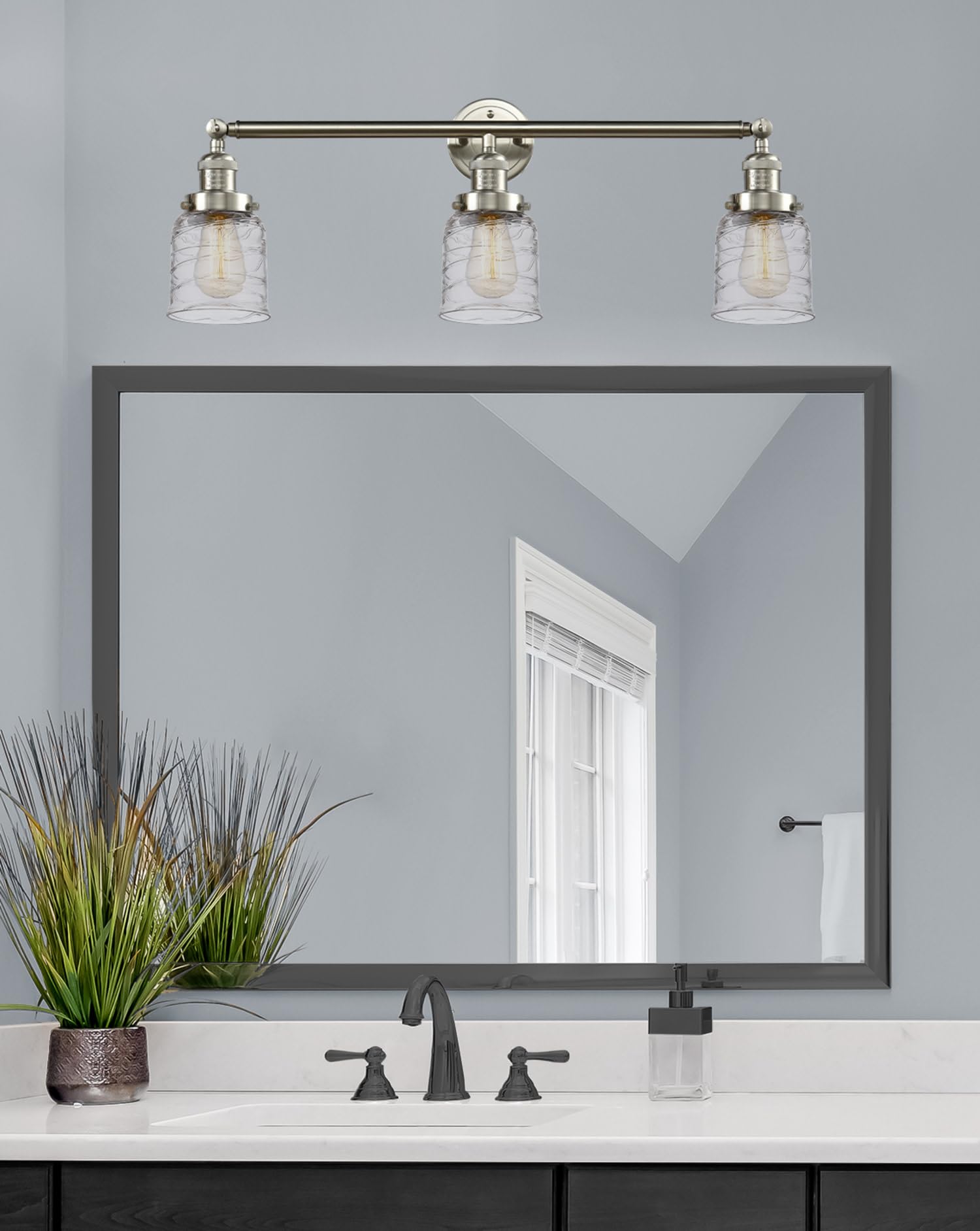 Bell 3-Light Bathroom Vanity Light Fixture in Satin Gold Finish (205-SG-G513) - Perfect for Modern Bathroom, Powder Room & Dressing Area Lighting