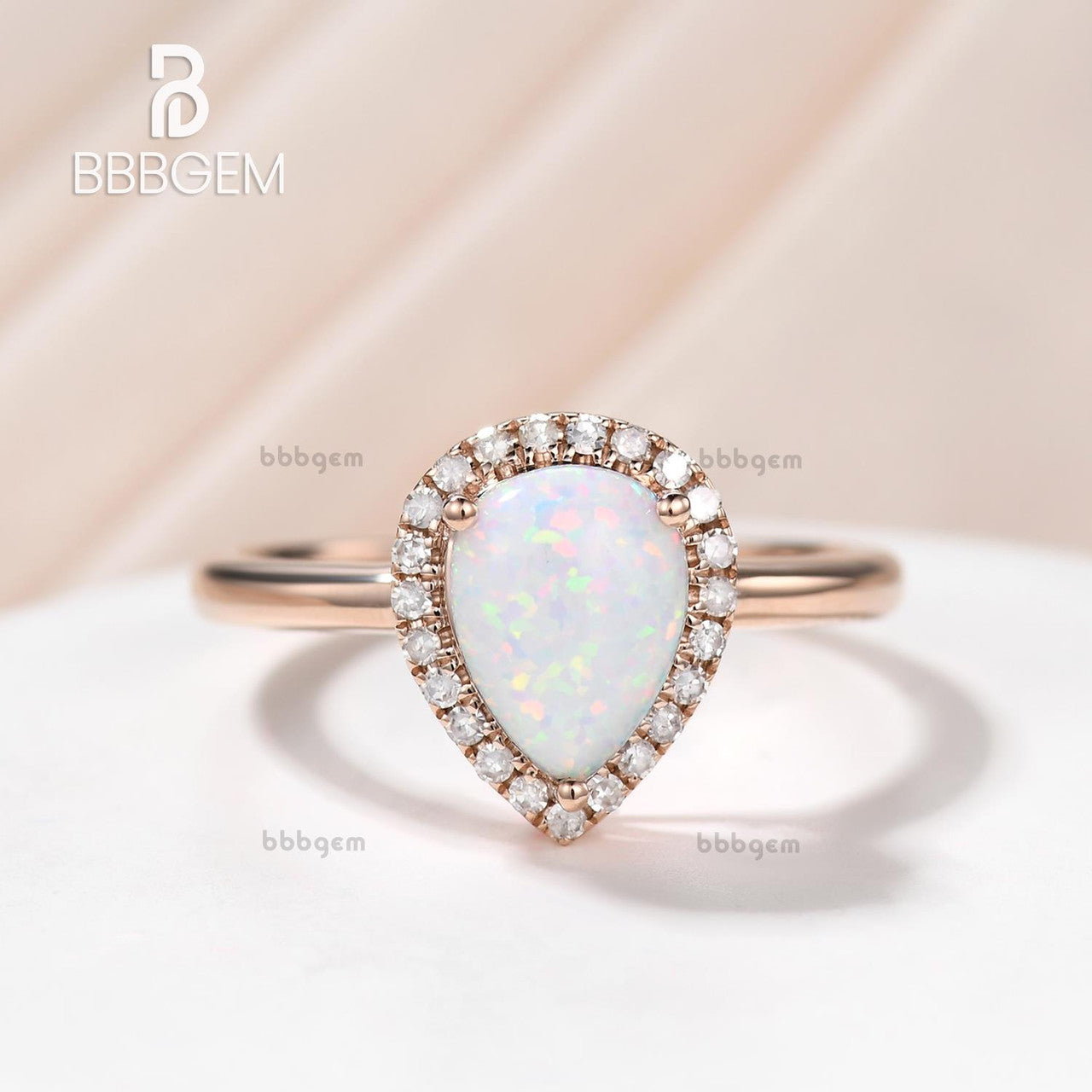 14K/18K Gold Pear Shaped Opal Engagement Ring with Halo Setting - Elegant Rose Gold Wedding Band for Women, Perfect for Proposals, Anniversaries & Special Occasions