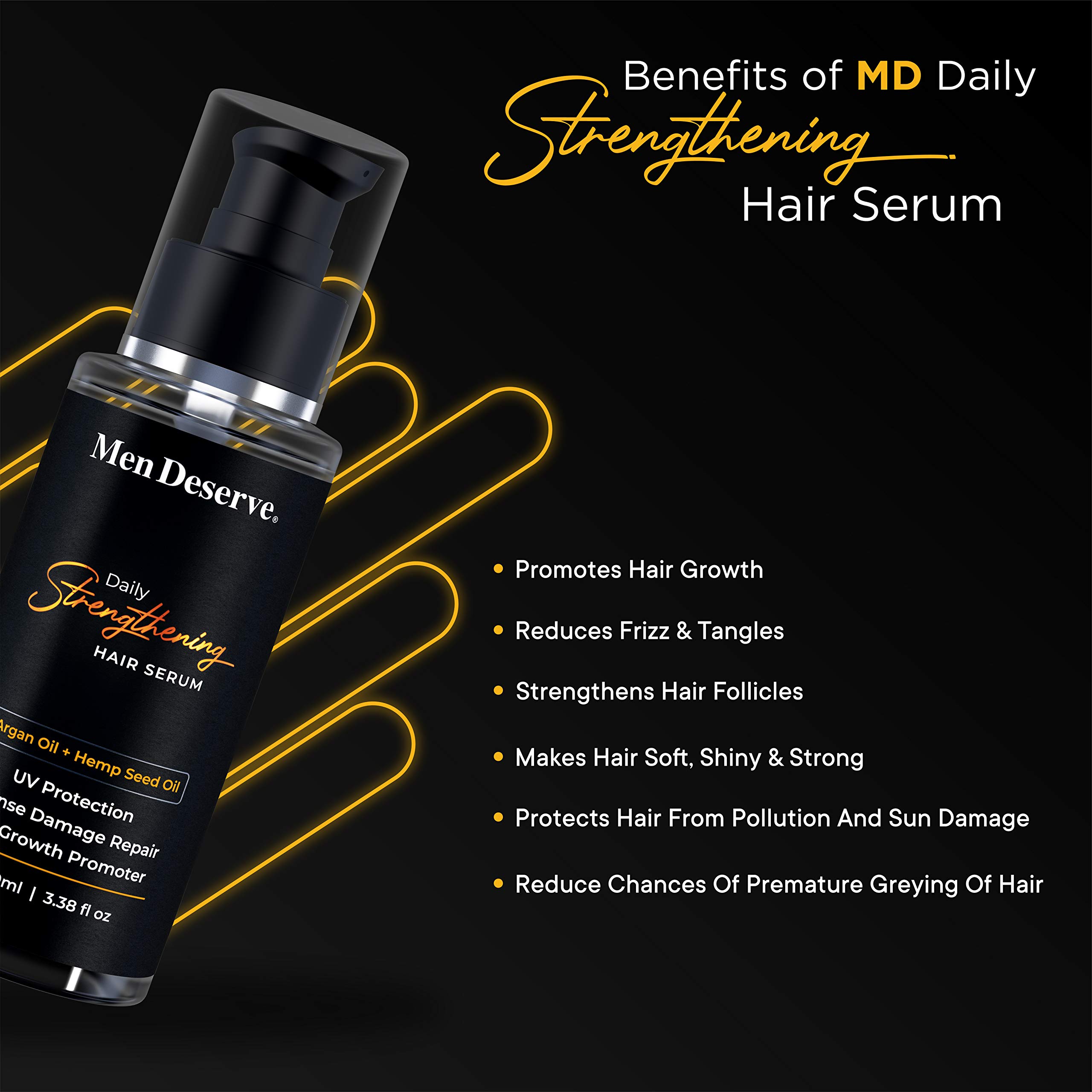 Men's Hair Growth Serum with Argan & Hemp Seed Oil - 100ml Daily Strengthening Treatment for Straightening, UV Protection & Damage Repair | Ideal for Men's Hair Care Routine, Styling & Frizz Control