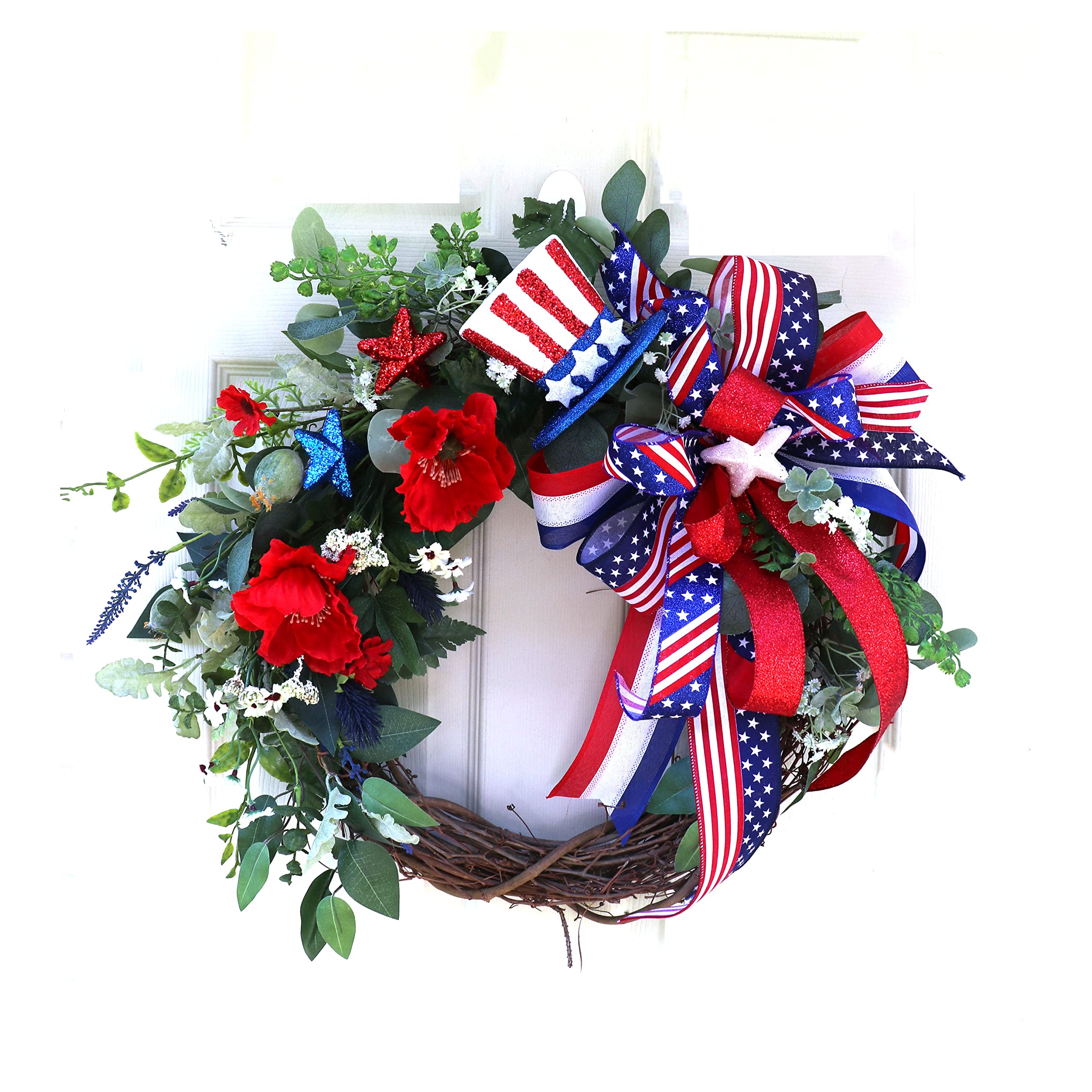 Extra Large Patriotic Wreath for Front Door - 4th of July Americana Decor in Red, White & Blue | Perfect for Independence Day, Memorial Day & Veterans Day Home Decor