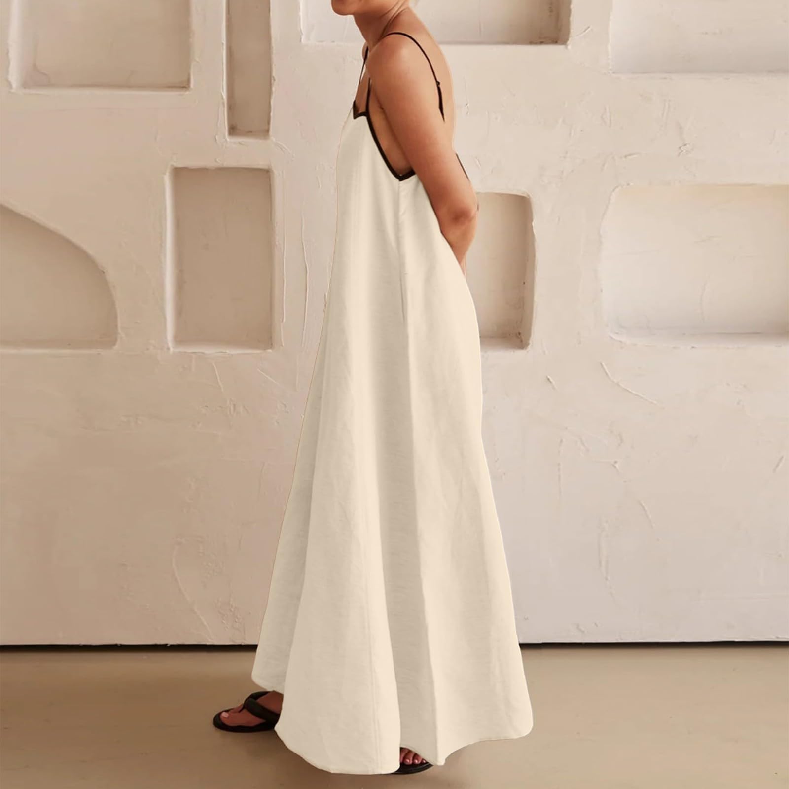 Women's Linen Maxi Dress - Sleeveless Spaghetti Strap Flowy Beach Dress for Summer Vacation & Casual Outings | Breathable Loose Fit Sundress for Beach, Travel, and Everyday Wear