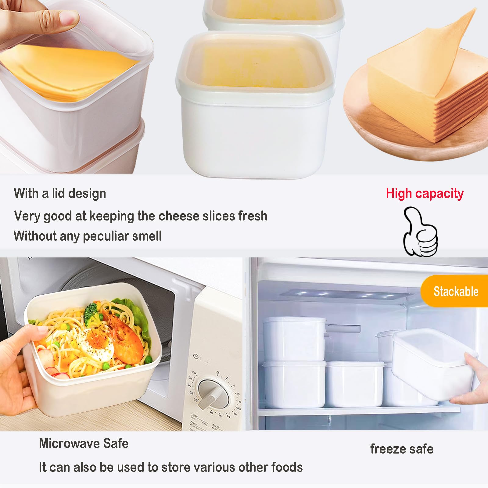 2-Pack Plastic Cheese Storage Containers for Fridge with Lids - Airtight Sliced Cheese Holder to Keep Cheese Fresh | Perfect for Meal Prep, Lunch Boxes & Snack Organization