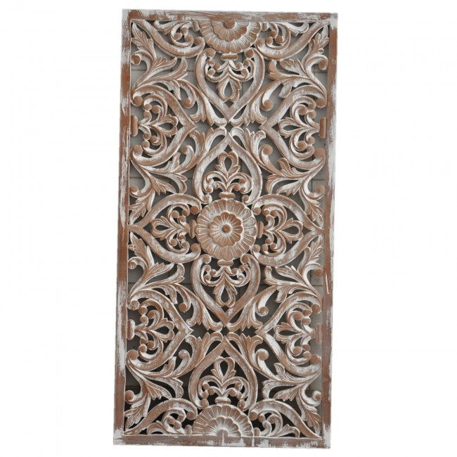 Handcrafted Dynasty Carved Wooden Wall Panel Headboard - Whitewashed Finish for Bedroom Decor | Perfect for Farmhouse, Rustic & Vintage Style Homes