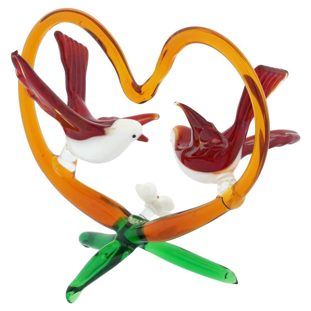 Handmade Murano Glass Birds on Red Heart | Authentic Venetian Art | Perfect for Home Decor, Wedding Gifts & Valentine's Day Presents