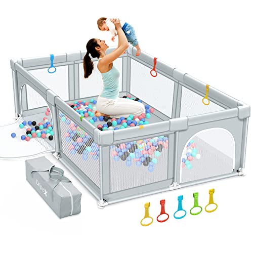 Dripex Large Baby Playpen with Zipper Gates - 79x59 Inch Safe Play Yard for Toddlers | See-Through Mesh Design, No Gaps Safety | Indoor/Outdoor Play Area for Babies (Grey)
