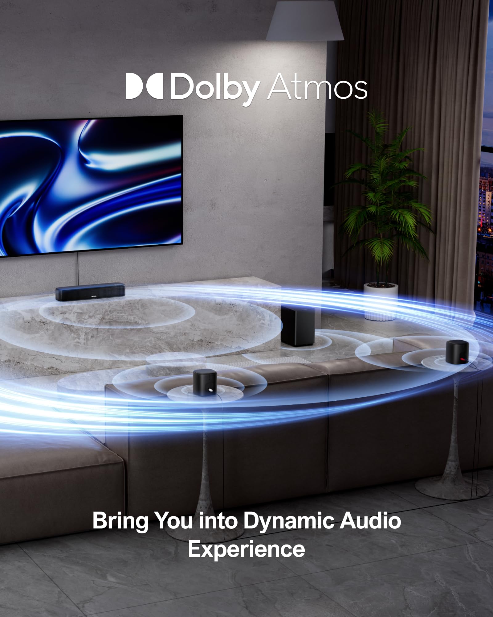 ULTIMEA Aura A50 Pro 5.1ch Dolby Atmos Soundbar with Wireless Subwoofer & Surround Speakers - HDMI eARC/Optical/AUX/BT Connectivity for Home Theater & TV Audio | Perfect for Movie Nights, Gaming & Music Streaming