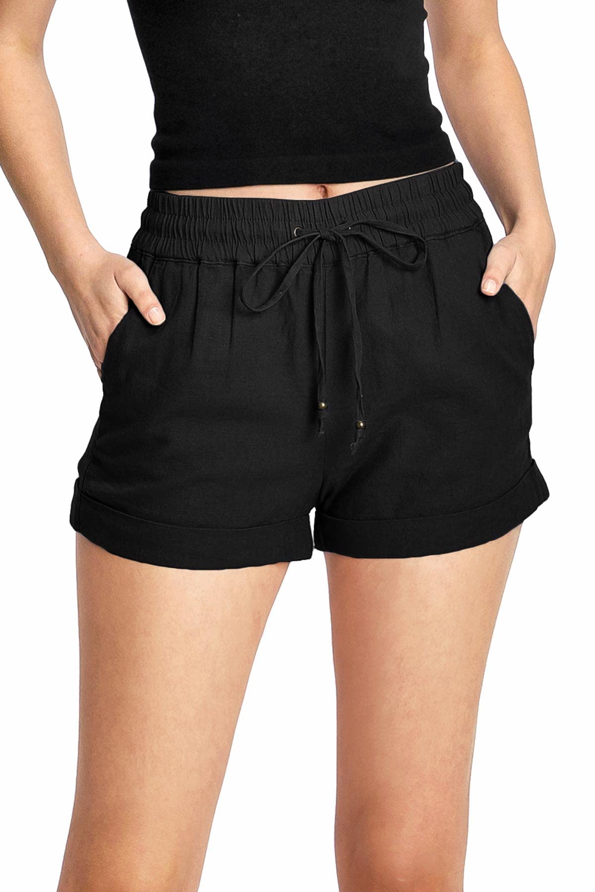 Love Tree Women's Juniors Breeze Linen Shorts with Pockets - Comfortable Summer Casual Shorts for Beach, Travel & Everyday Wear