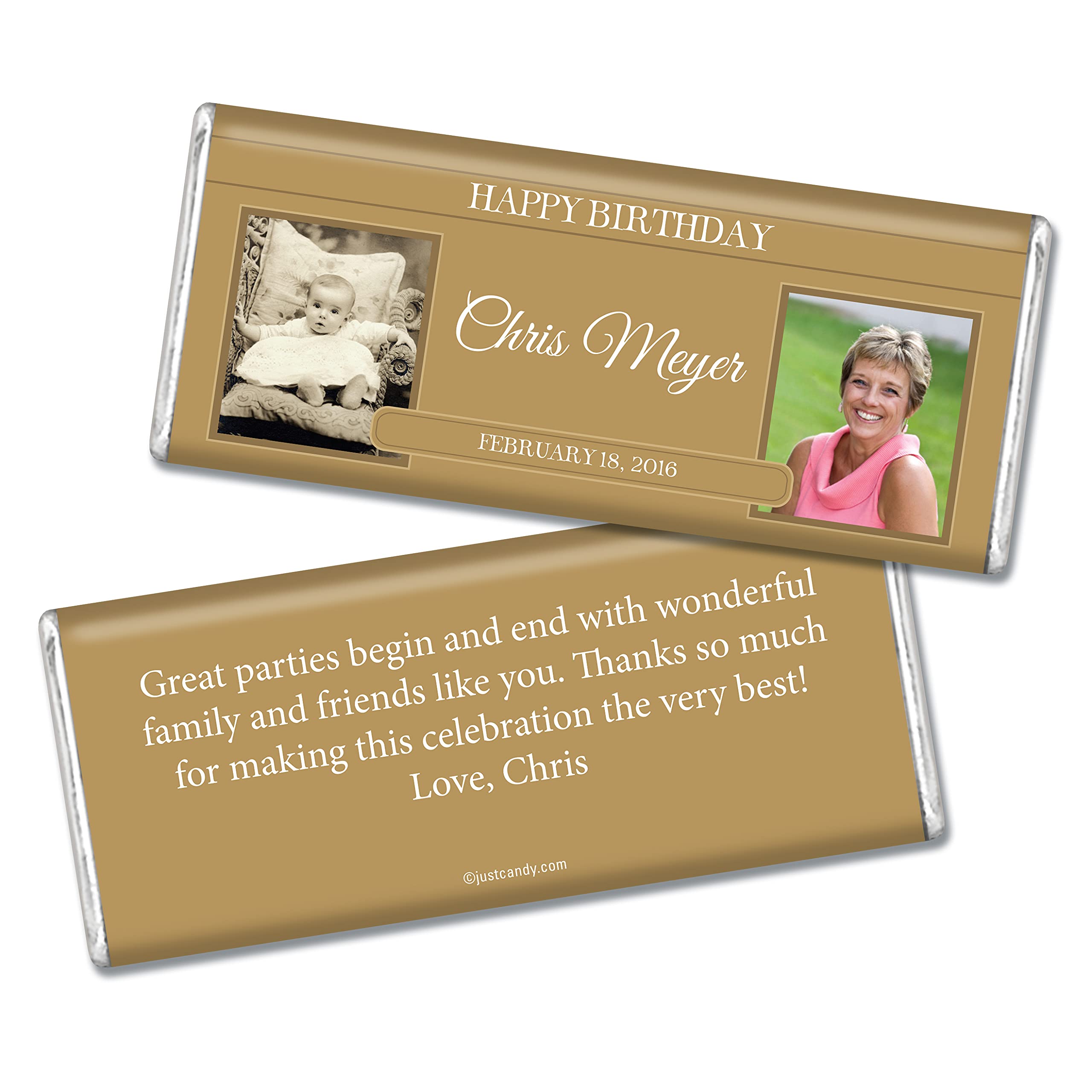 Personalized Photo Birthday Party Candy Favors for Adults & All Ages - 36 Pack Gold Then & Now Photo Bars - Perfect for Birthday Celebrations, Anniversaries, and Special Events