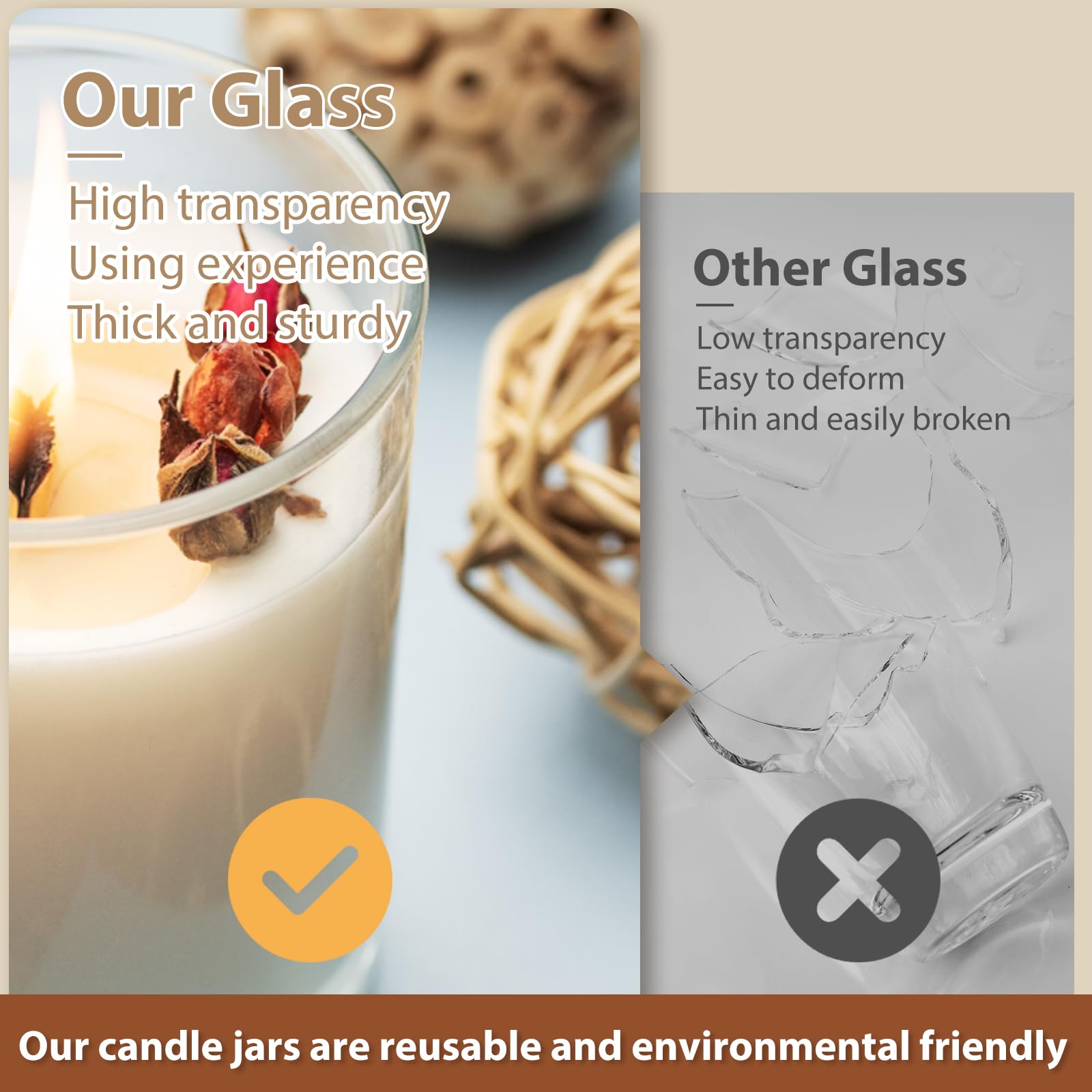8 OZ Thick Clear Glass Candle Jars with Wooden Lids - 15 Pack Empty Containers for DIY Candle Making, Wax Melts, Essential Oils & Home Decor - Perfect for Crafting, Gifts & Aromatherapy