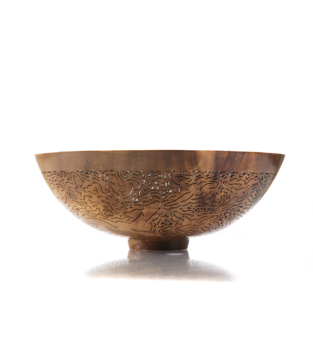 Handcrafted Pierced Koa Wood Bowl with Whale Design - Hawaiian Artisan Home Decor by Patrick & Peggy Bookey - Perfect for Wall Display, Table Centerpiece, or Gift Giving