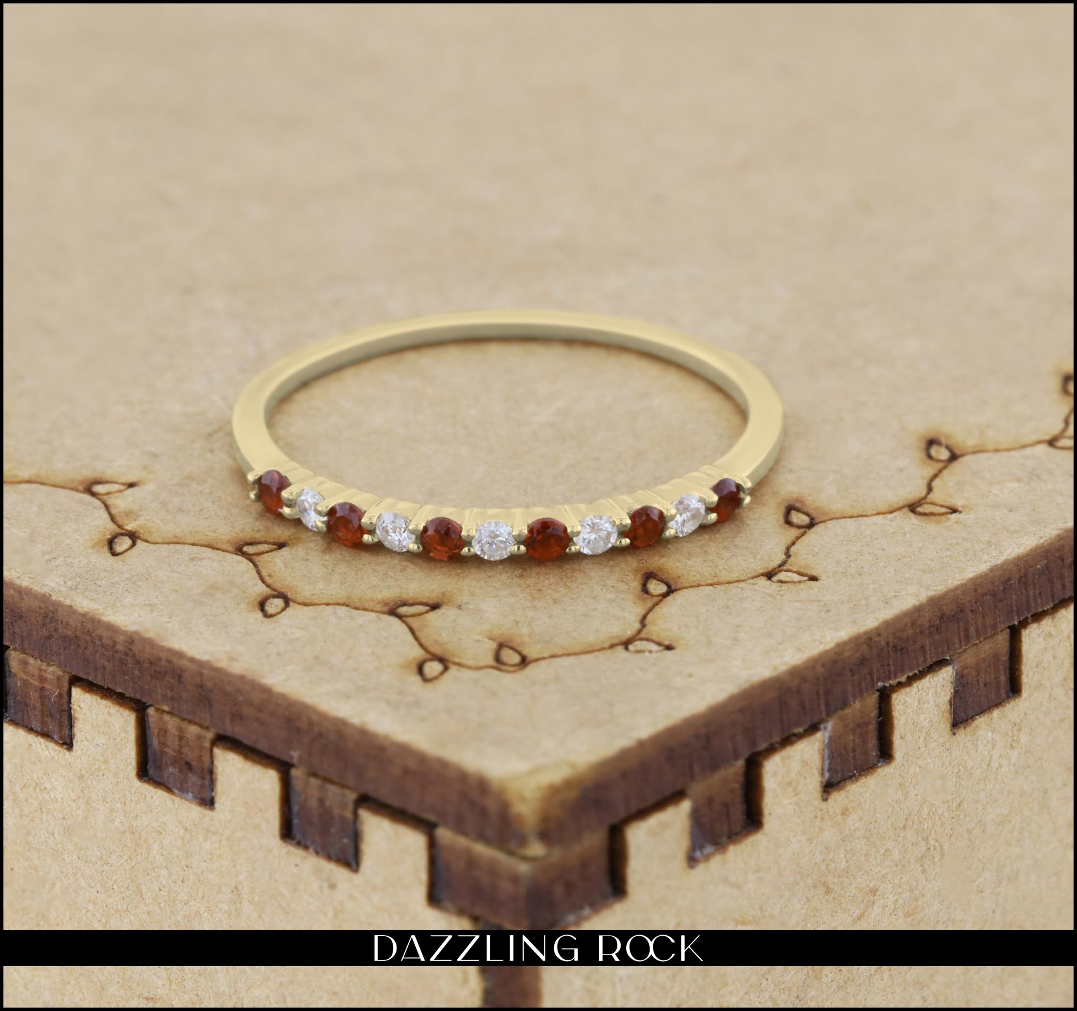 Stunning Dazzlingrock Collection Round Garnet & White Diamond Stackable Wedding Band for Women - 14K Solid Gold Ring - Perfect for Engagement, Anniversary & Everyday Elegant Jewelry
