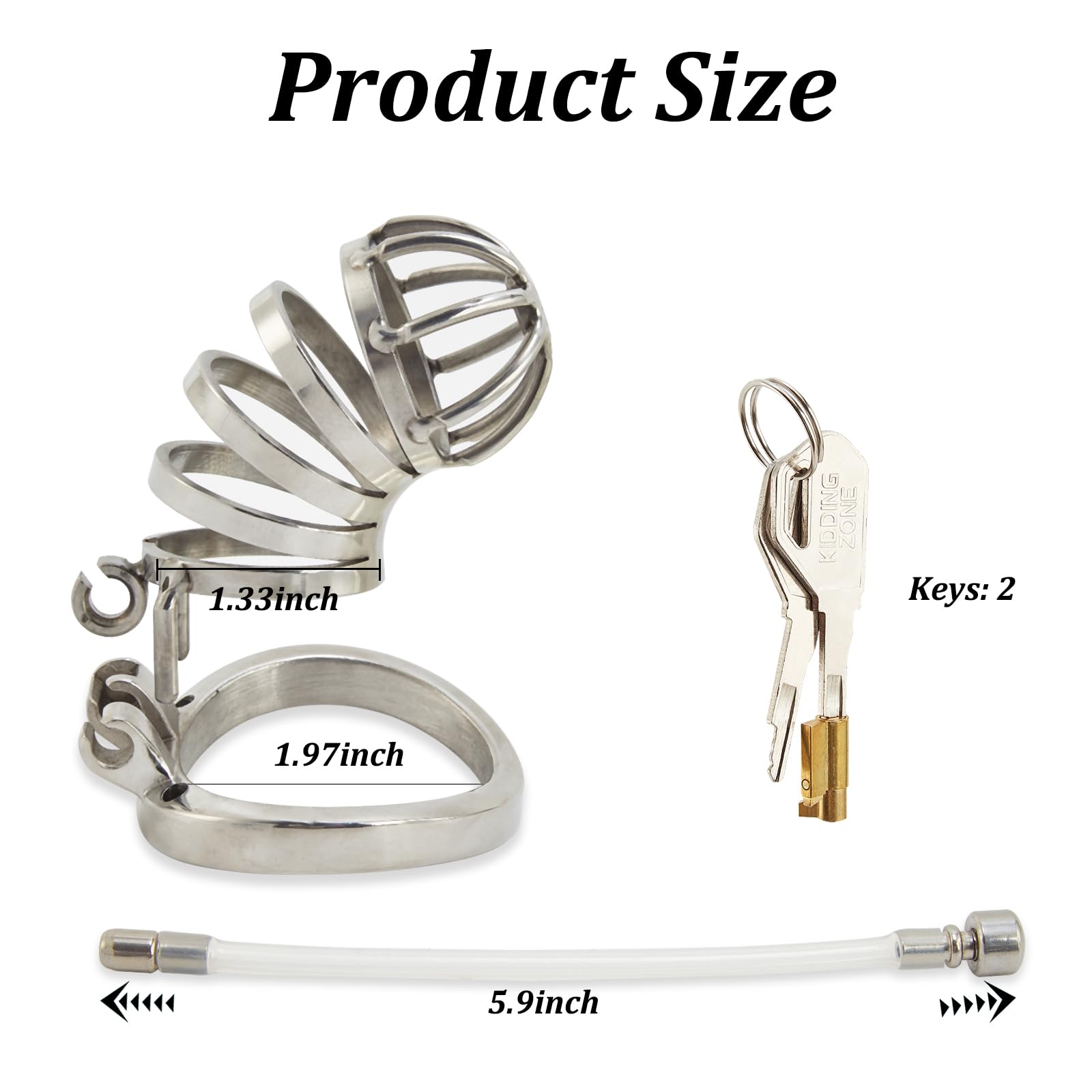 Stainless Steel Male Chastity Cage with 1.97 Inch Ring & Invisible Lock - Secure Cock Cage Device for Penis Exercise, BDSM Play and Abstinence Training - Perfect for Couples Bondage, Role Play and Long-Term Wear