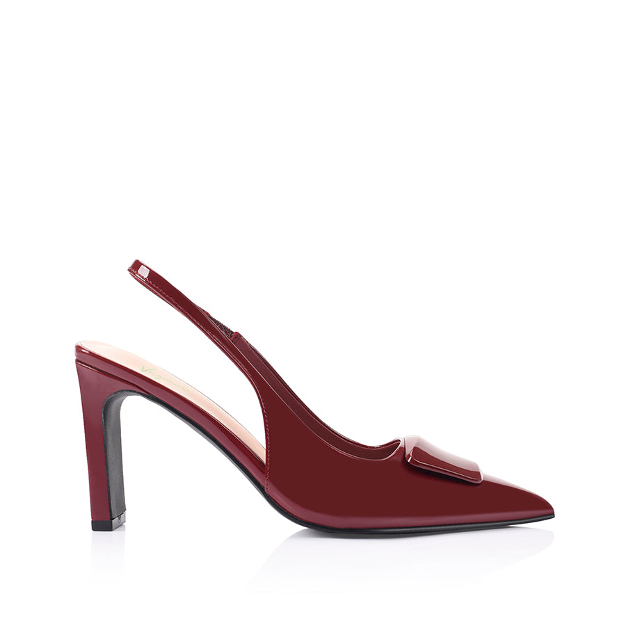 Konga Women's Slingback Block Heel Shoes - Wine Red Patent Leather Pumps for Work, Office & Special Occasions
