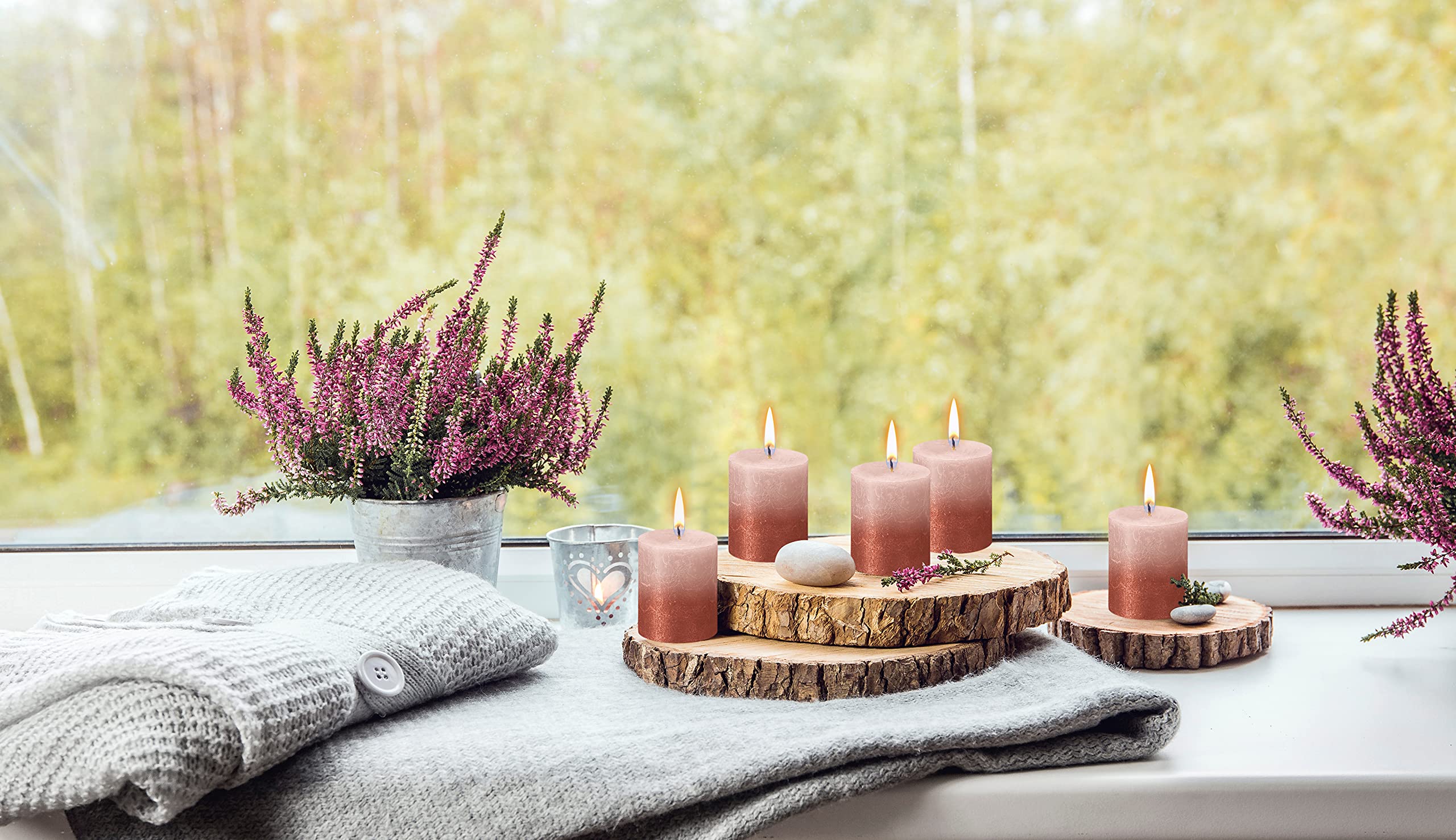 BOLSIUS 4 Pack Misty Pink & Amber Sunset Rustic Metallic Pillar Candles - 2.75