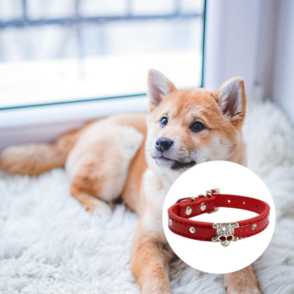 PRETYZOOM Halloween Skull Pet Collar - Gothic Dog Collar with Red Rhinestones for Small Dogs, Halloween Costume Accessory & Goth Outfits - Perfect for Halloween Parties, Pet Costume Contests and Gothic Fashion
