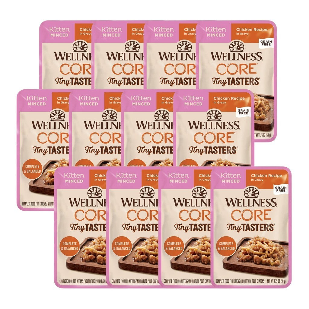 12-Pack Wellness CORE Tiny Tasters Wet Cat Food Variety Pack - Chicken, Turkey, Duck, Tuna & Shrimp, Beef - 1.75oz (50g) Each - Perfect for Kittens, Adult Cats & Picky Eaters at Home or Travel