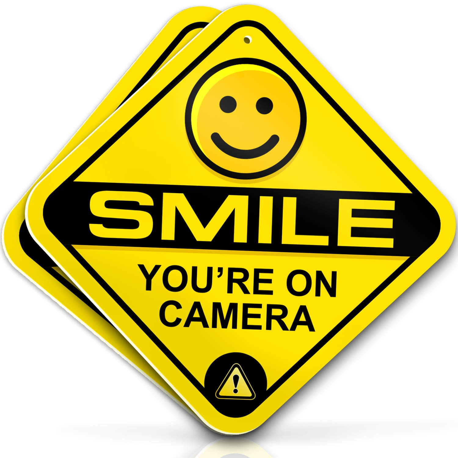 Smile You're On Camera Sign - 12 Inch Diamond Security Warning Sign with Predrilled Holes - Durable PVC Material for Home & Business Surveillance (2 Pack) - Perfect for Offices, Stores & Driveways