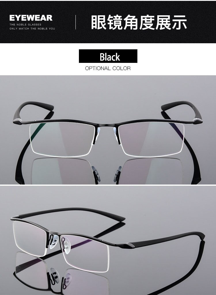 Bclear Men's Browline Semi-Rimless Eyeglasses - Lightweight Alloy Frame (Model 8190) | Classic Retro Style for Work, Reading & Daily Wear