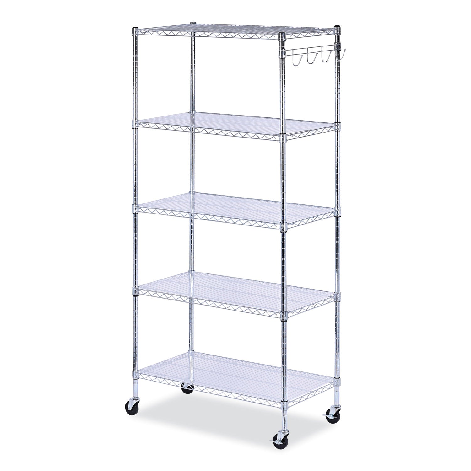 Alera® 5-Tier Heavy Duty Wire Shelving Unit with Locking Casters & Shelf Liners - 36