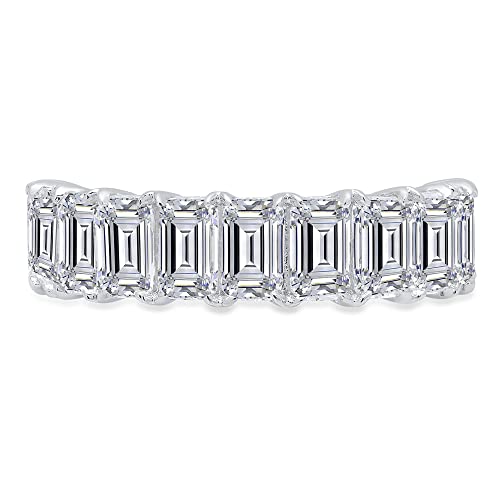 2.61ct Genuine VS1-VS2 I-J Cultured Diamond 18K White Gold Emerald Cut Eternity Wedding Band - Elegant Engagement Ring for Brides, Anniversary Gift & Special Occasions