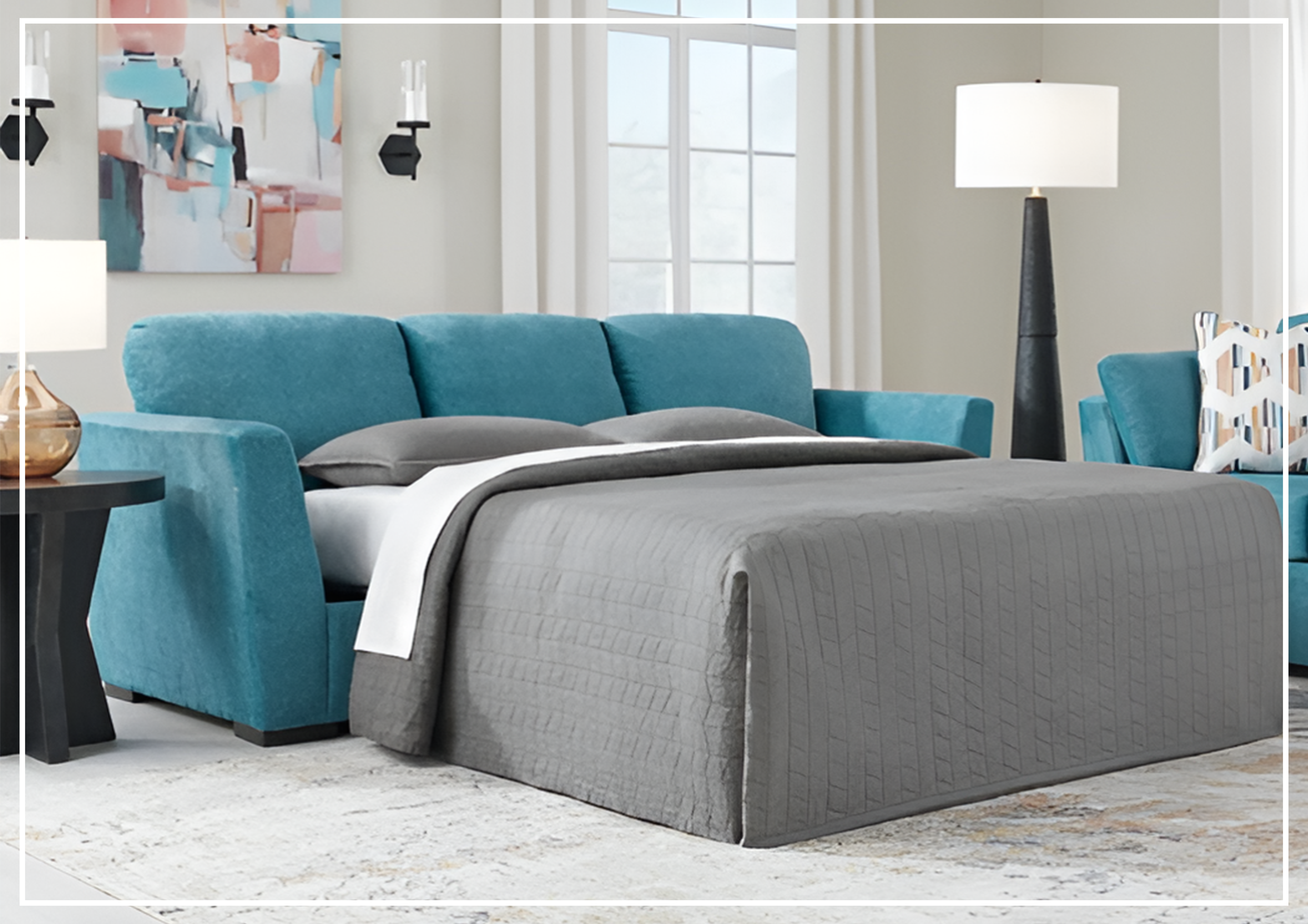 Gio Italia Valeria 3-Seater Fabric Queen Sleeper Sofa Bed - Convertible Comfortable Sectional Couch for Small Spaces, Living Room, Guest Room & Apartment