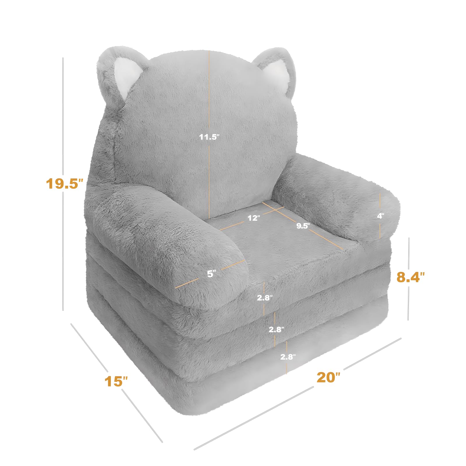 MONKISS 2-in-1 Toddler Couch Chair - Soft Sherpa Kids Sofa for Reading & Play