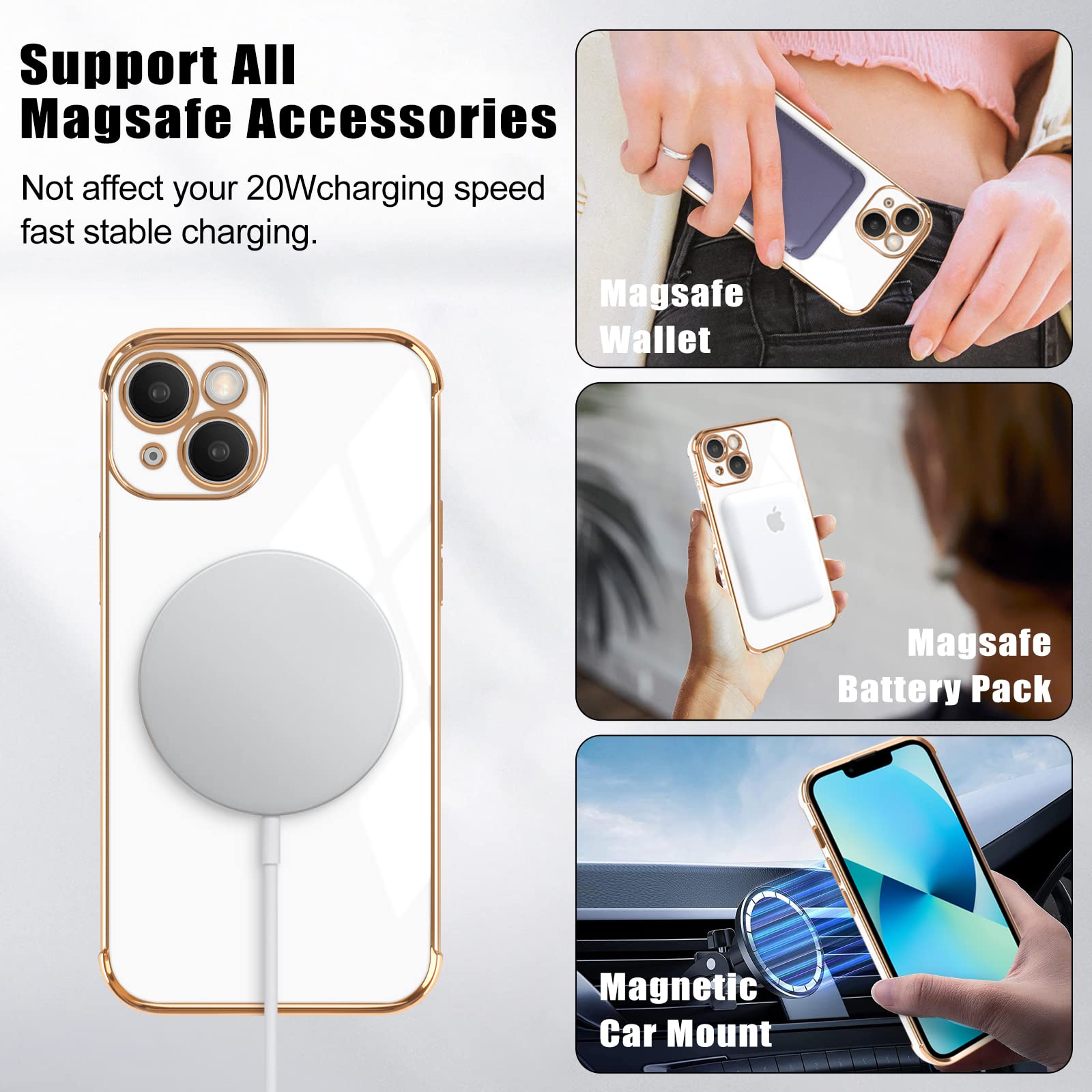 Newseego Magnetic Case for iPhone 13 with MagSafe - Cute Love Heart Pattern & Plating Edge - Soft Silicone Shockproof Protective Cover for Women (White) - Perfect for Daily Use, Work, and Travel