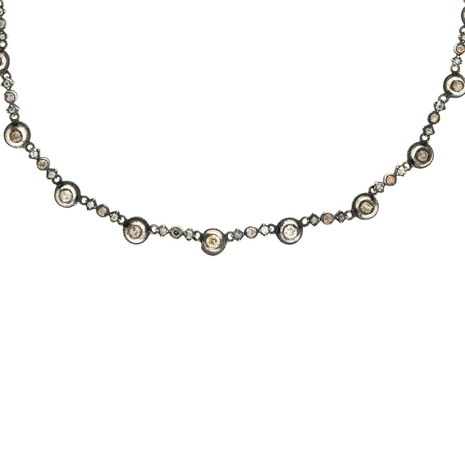 Victorian Style 14K Gold & Sterling Silver 7ctw Natural Fancy Color Diamond Riviera Necklace - Elegant Jewelry for Weddings, Anniversaries & Special Occasions