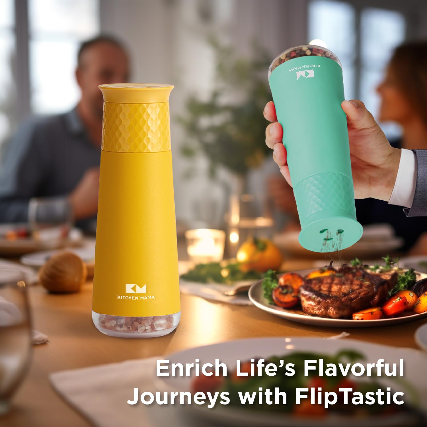Rechargeable Electric Gravity Salt and Pepper Grinder - Adjustable Coarseness, One-Hand Operated, Refillable & Lightweight Spice Shaker Dispenser (Yellow) | Perfect for Kitchen, Dining Table, Camping & Outdoor Cooking