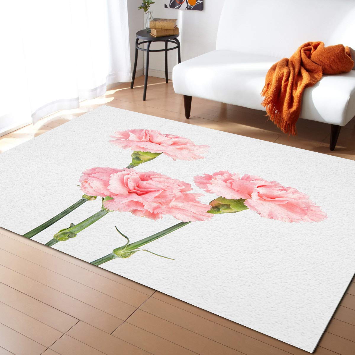 4'x6' Rectangle Area Rug - Beautiful Pink Carnation Design, Large Floor Mat for Entryway, Front Porch, Kitchen, Laundry Room, Bathroom & Bedroom - Perfect for Mother's Day Gift & Home Decor