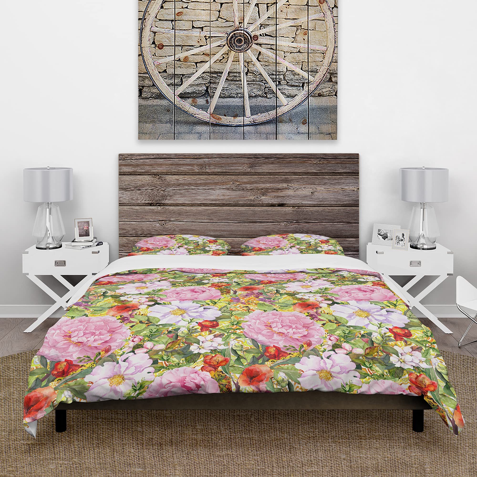 DesignQ 'Pink Botanical Meadow' Abstract Duvet Cover Set - Queen Size 3-Piece Bedding with Floral Pattern - Perfect for Modern Bedroom, Guest Room & Bohemian Home Decor