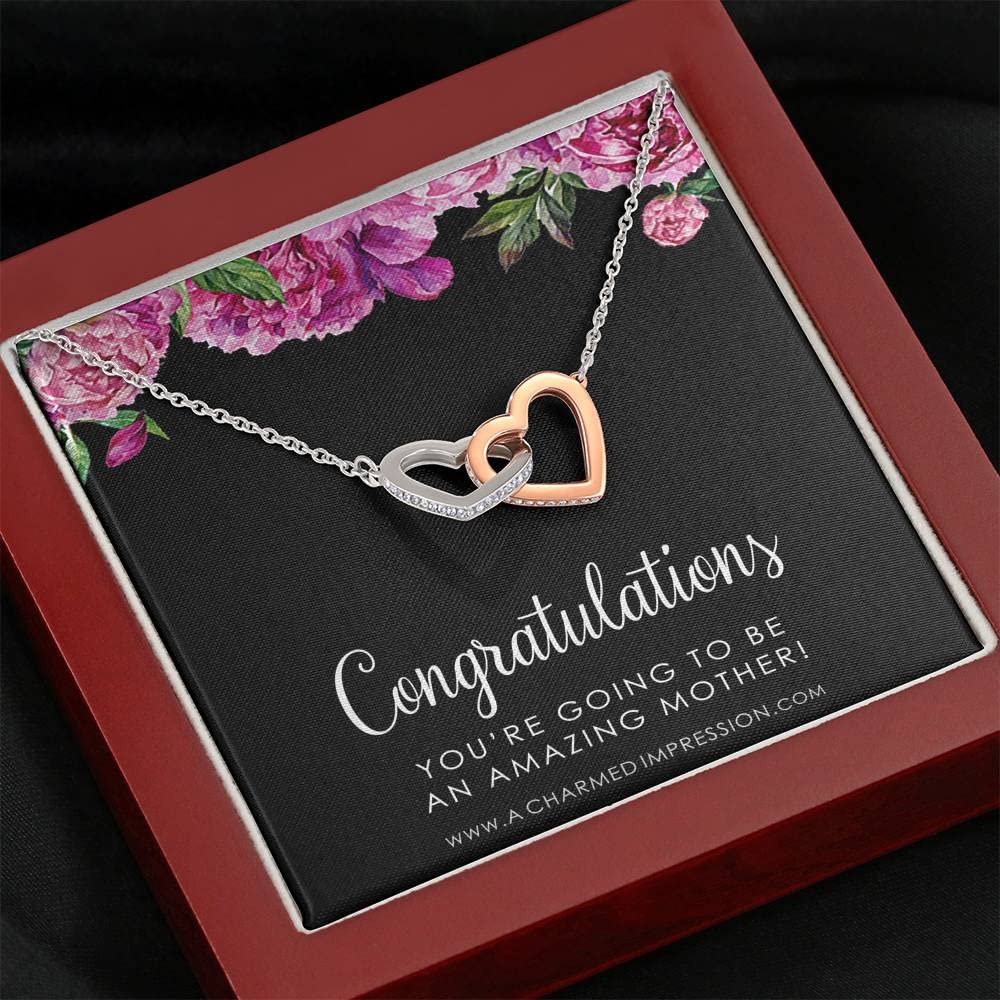 Charming Congratulations Gifts for New Mom - Elegant Two Hearts Necklace for Expecting Mothers, Baby Shower & Adoption - Best Mom Ever Jewelry - Perfect for Mother's Day, Pregnancy Announcement & Special Occasions