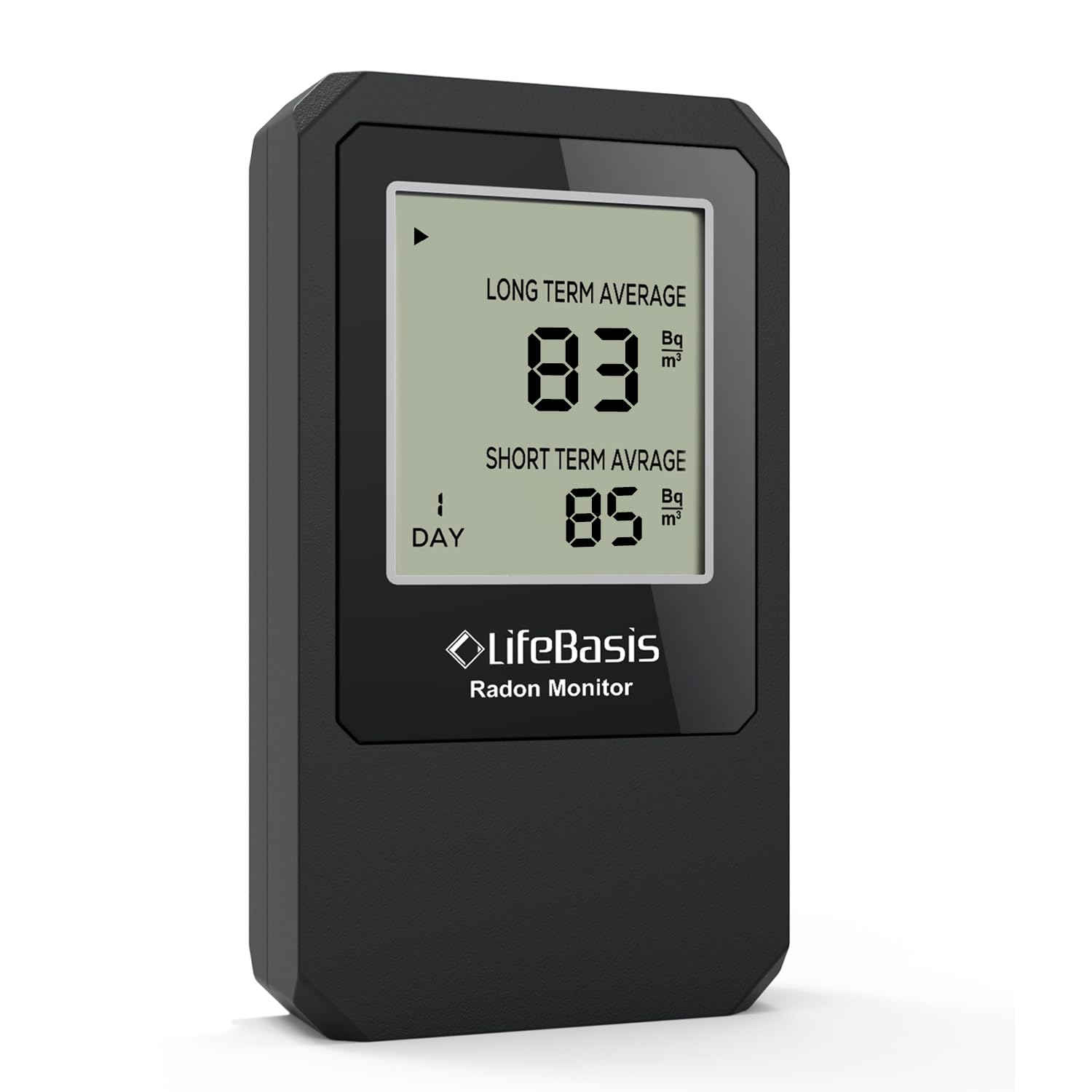 Life Basis Radon Detector for Home - Portable Radon Tester with Large Screen, Long & Short Term Monitoring, Battery Operated (Canadian Version in Bq/m) - Black | Ideal for Basement, Bedroom & Office Air Quality Testing