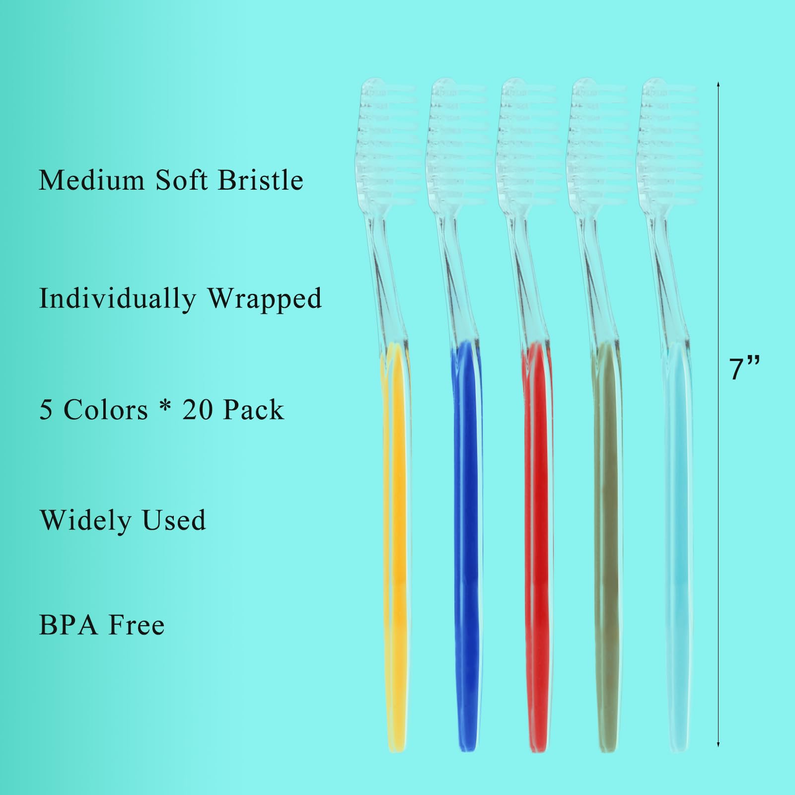Homvle 100 Pack Disposable Toothbrushes - Individually Wrapped Medium Soft Bristle Travel Toothbrushes for Adults & Kids | Bulk Hotel Toiletries in 5 Colors | Perfect for Travel, Camping, and Emergency Kits