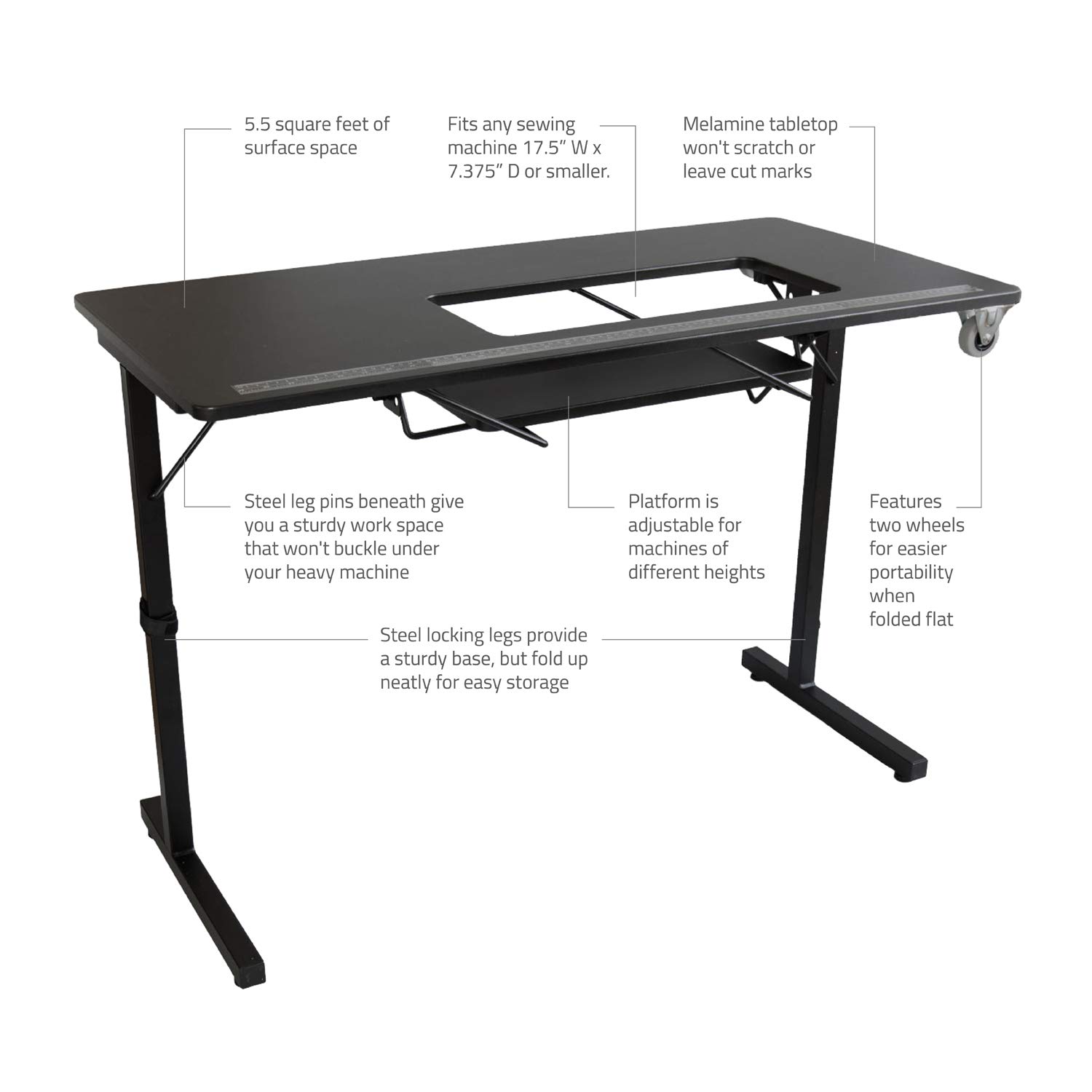 SewingRite SewStation 101 Portable Folding Sewing Table with Adjustable Steel Legs - Compact Black Sewing Desk for Home, Office & Business Use - Ideal for Quilting, Crafting & DIY Projects