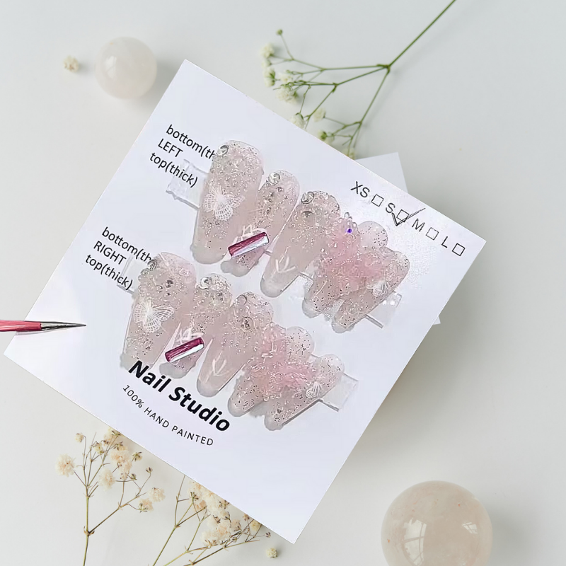 Crystal Butterflies Press on Nails - Elegant False Nails with 3D Butterfly Designs for Women | Perfect for Parties, Weddings & Special Occasions