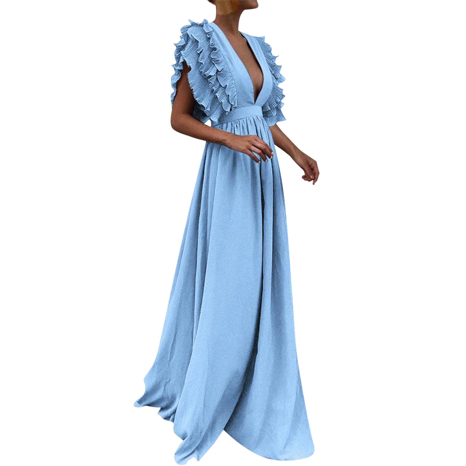 Women's Floral Printed Boho Midi Dress - Ruffle Sleeve, Crossover Waist & Tiered Design for Summer Beach Vacation, Outdoor Date Night, and Casual Wear