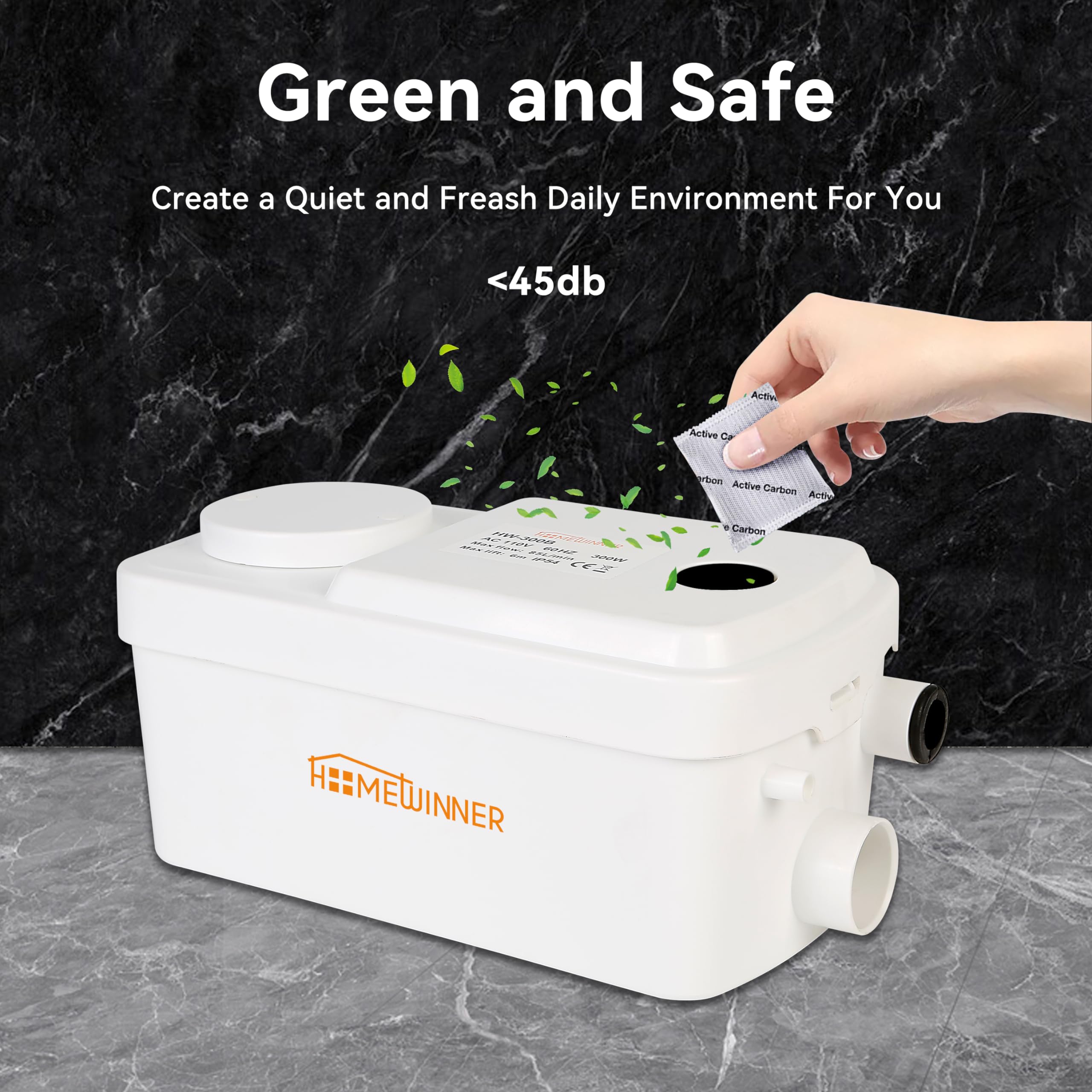 300W Under-Sink Sewage Pump - Upflush Sump Pump for Basement, RV, Marine & Home Use | Handles Waste Water from Bathroom, Shower, Laundry & Kitchen (Up to 22ft) | Ideal for Small Spaces & Off-Grid Living