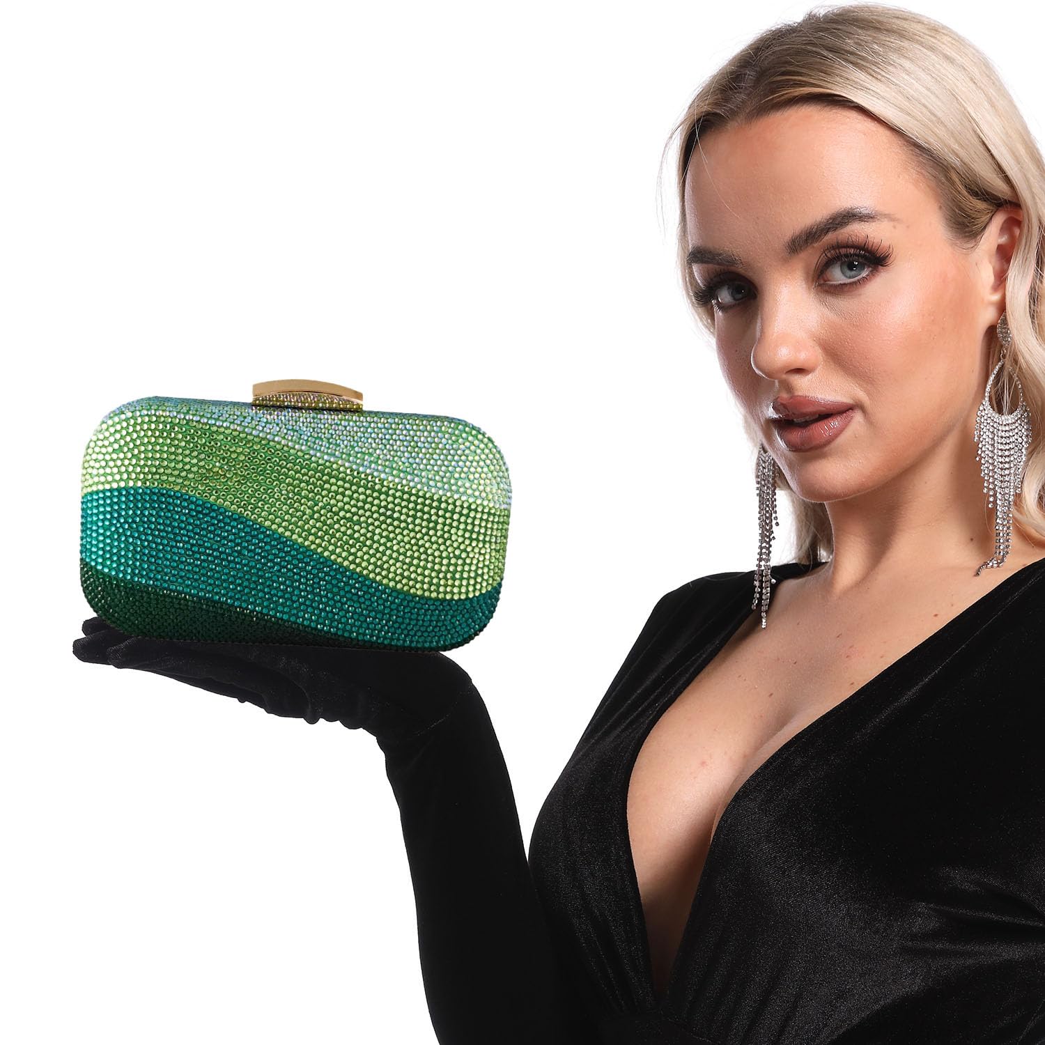 Luxury Crystal Clutch Evening Bag for Women - Rhinestone Wedding Purse with Sea Wave Design | Perfect for Prom, Gala, Cocktail Parties & Formal Events