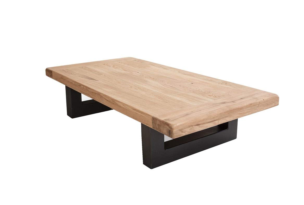 Rustic Modern Oak Coffee Table with Alloy Steel Legs - Rectangular Wooden Coffee Table for Living Room, Black & Oak Finish - Perfect for Home Decor, Lounge, and Office Spaces