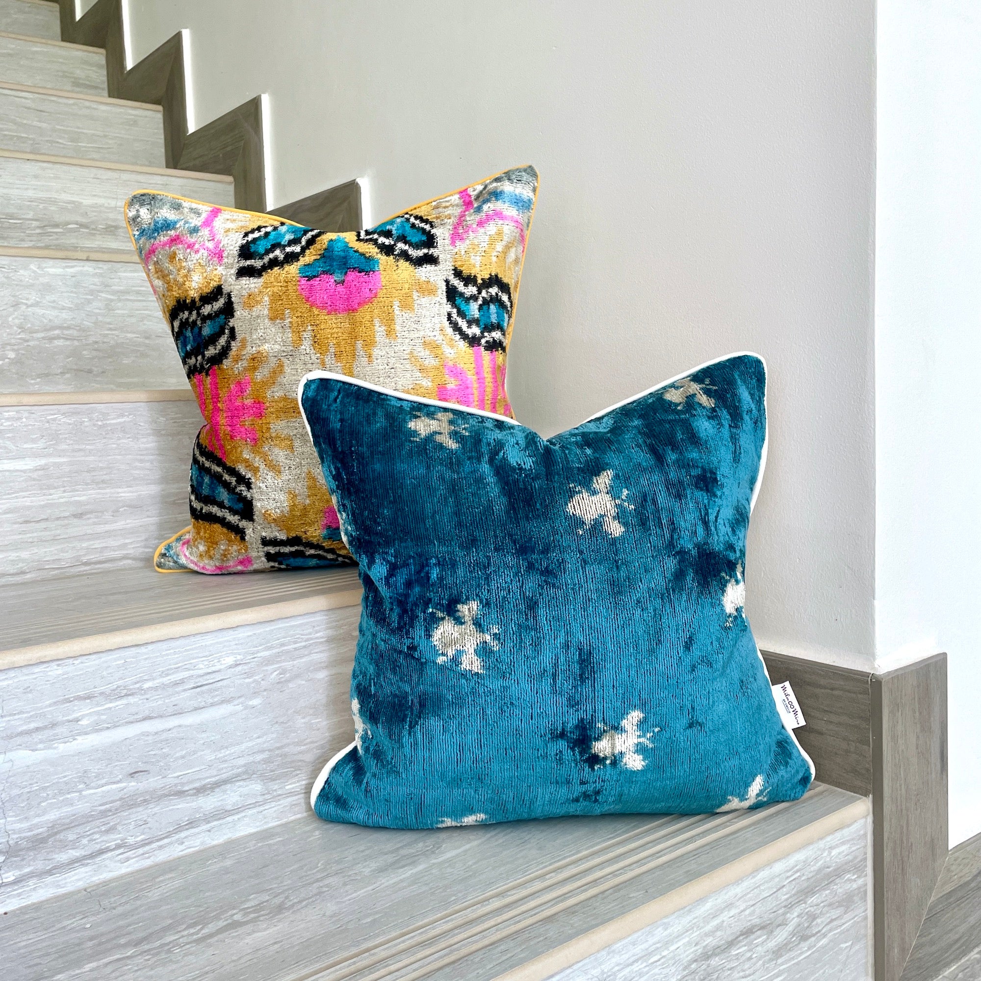 Velvet Ikat Cushion Bee | Soft Decorative Throw Pillow for Sofa & Bed | Home Decor Accent for Living Room, Bedroom