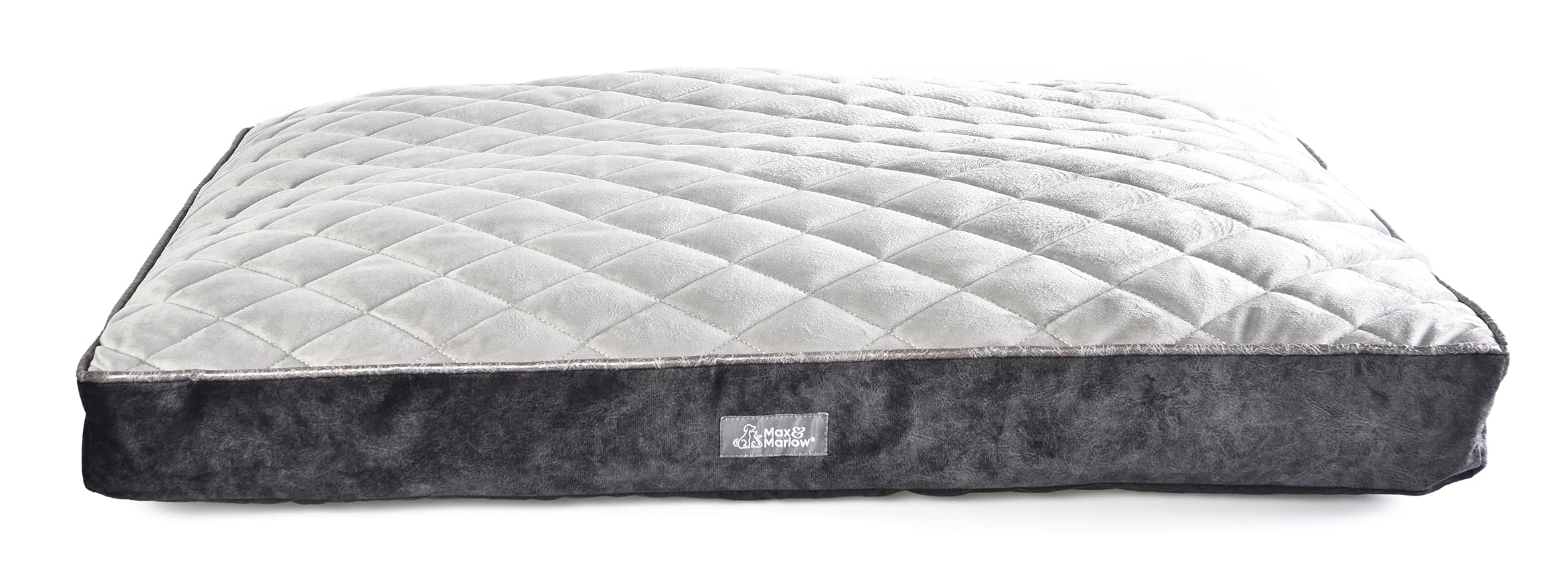 Max & Marlow Quilted Plush Pet Bed for Dogs & Cats - Non-Slip Bottom, Machine Washable, Large Gray Orthopedic Bed - Perfect for Living Room, Bedroom & Pet Travel