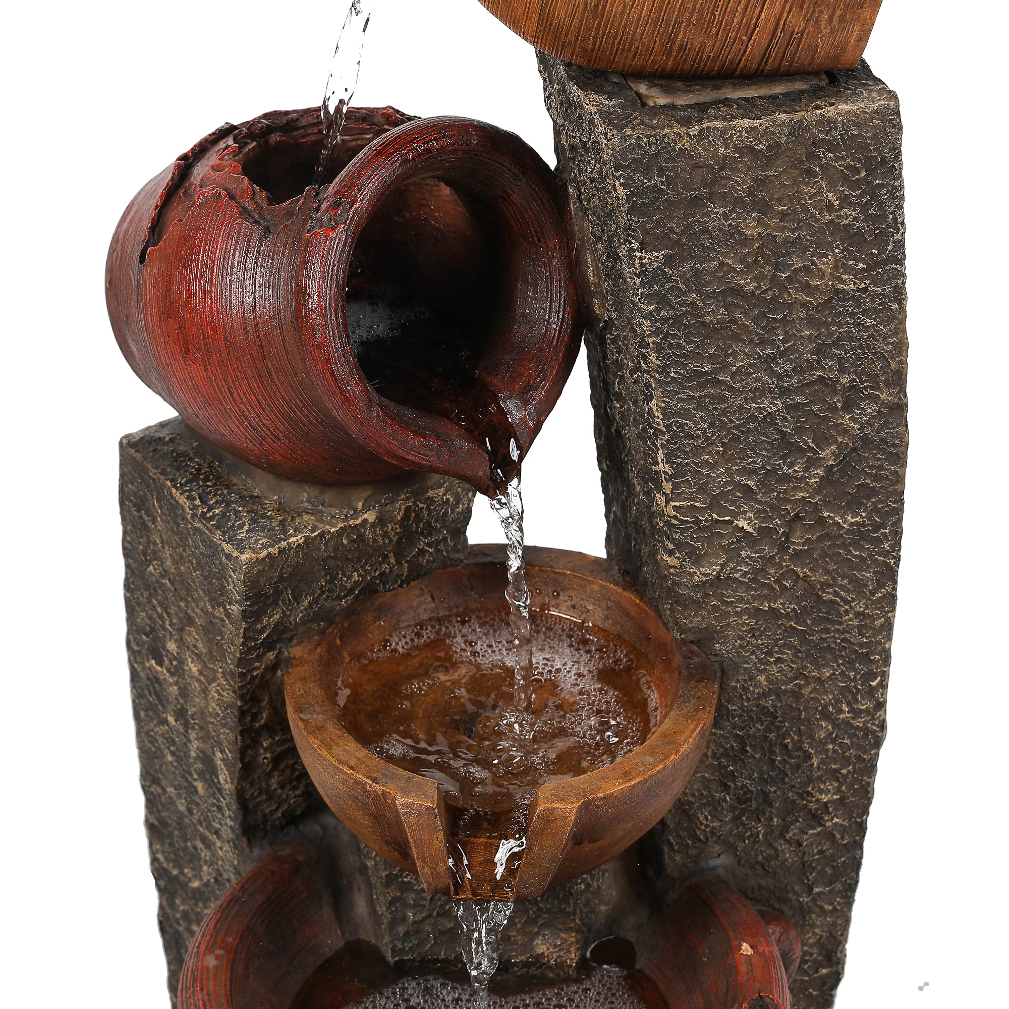 LuxenHome 32 Inch Farmhouse Outdoor Water Fountain with LED Lights - Cascading Pitcher Design for Garden, Patio, and Backyard Decor | Indoor & Outdoor Water Feature for Relaxation and Aesthetic Appeal