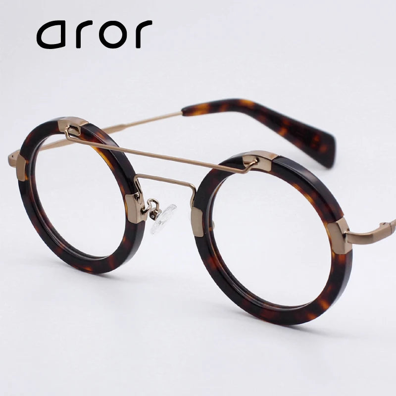 Aror Women's Full Rim Round Double Bridge Acetate Titanium Eyeglasses Frame 49220 | Lightweight & Durable Glasses for Work, Reading & Fashion Accessories