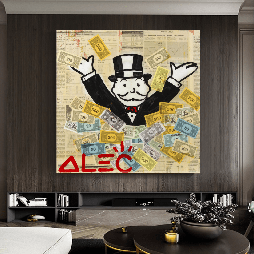 Alec Monopoly Money Man Millionaire Canvas Wall Art - Modern Pop Art Home Decor for Living Room, Office & Game Room