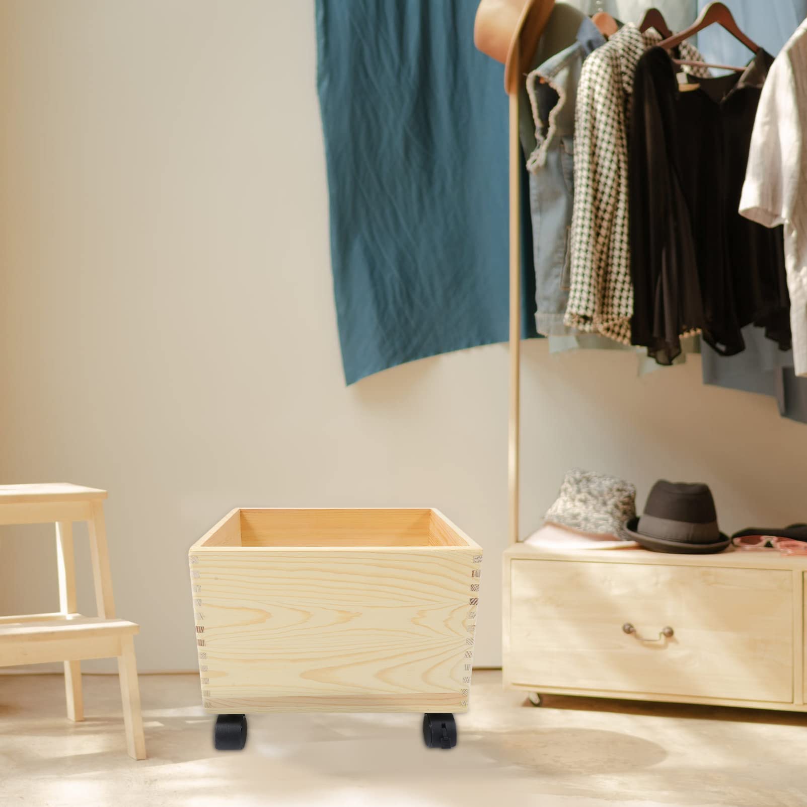 Cabilock Wooden Storage Box with Wheels - Natural Wood Rolling Storage Crate with Casters for Toys, Books & Home Organization - Perfect for Nursery, Playroom & Office Storage Solutions